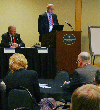 Jorgen Van Mook speaks at the IATA conference in Vancouver, Canada.